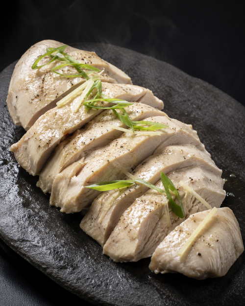 Ayam Rebus — sliced poached chicken breast with ginger and spring onion