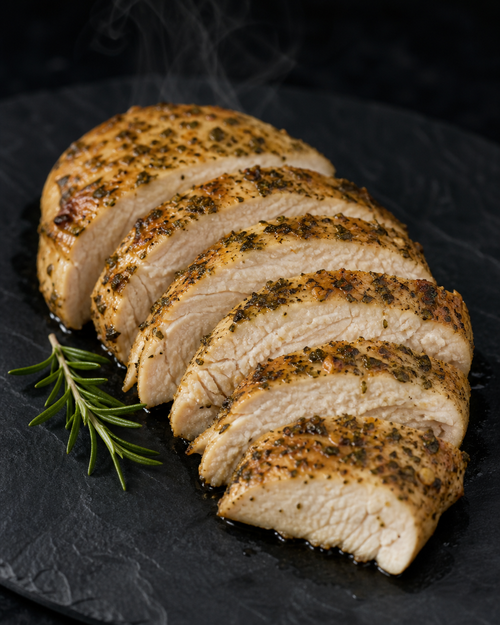 Ayam Panggang Italian Herbs — sliced roasted chicken breast with herb crust