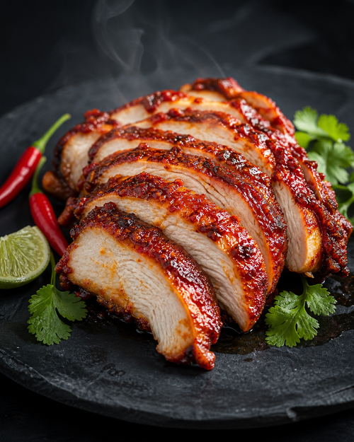 Ayam Masak Pedas — sliced roasted chicken breast in sambal glaze
