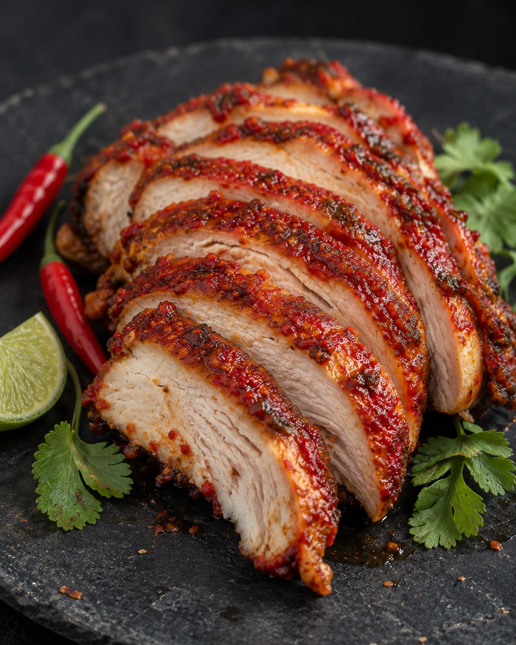 Ayam Masak Pedas — sliced roasted chicken breast in sambal glaze